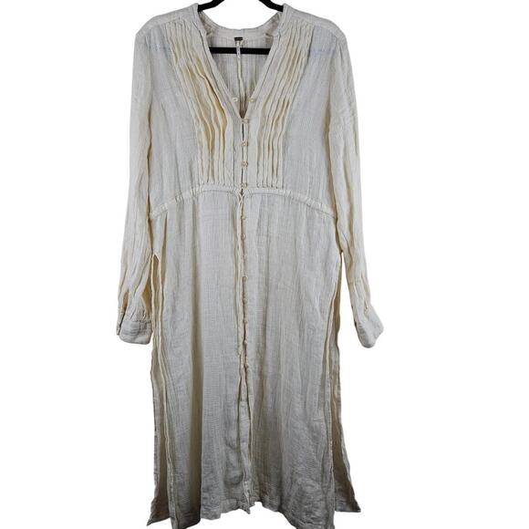 Free People Cream 100% Linen High Slit Maxi Dress Size Medium - Picture 1 of 6